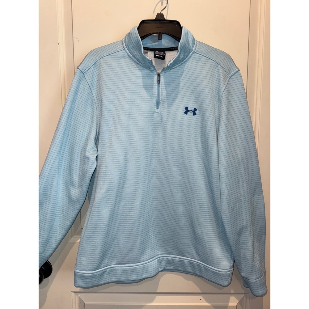 Under Armour Storm Golf Mens Large Light Blue 1/4 Zip Pullover Textured